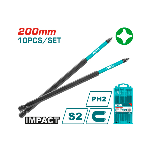 Bộ 10 mũi bắt vít PH2 x200mm TOTAL - TACIM16PH285