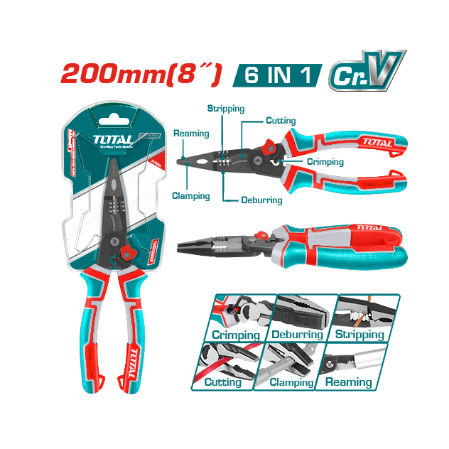 Bộ kềm mũi nhọn mỏ dài đa chức năng 6 trong 1 TOTAL - THTMF286