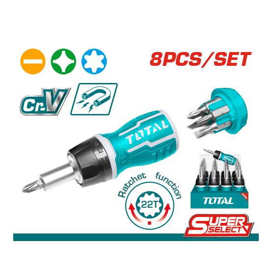 Bộ tua vít 8 trong 1 (tay vặn xoay chiều) TOTAL - TACSDS1726