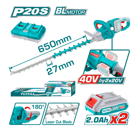 Máy cắt hàng rào không chổi than dùng Pin 20V TOTAL - THTLI400282