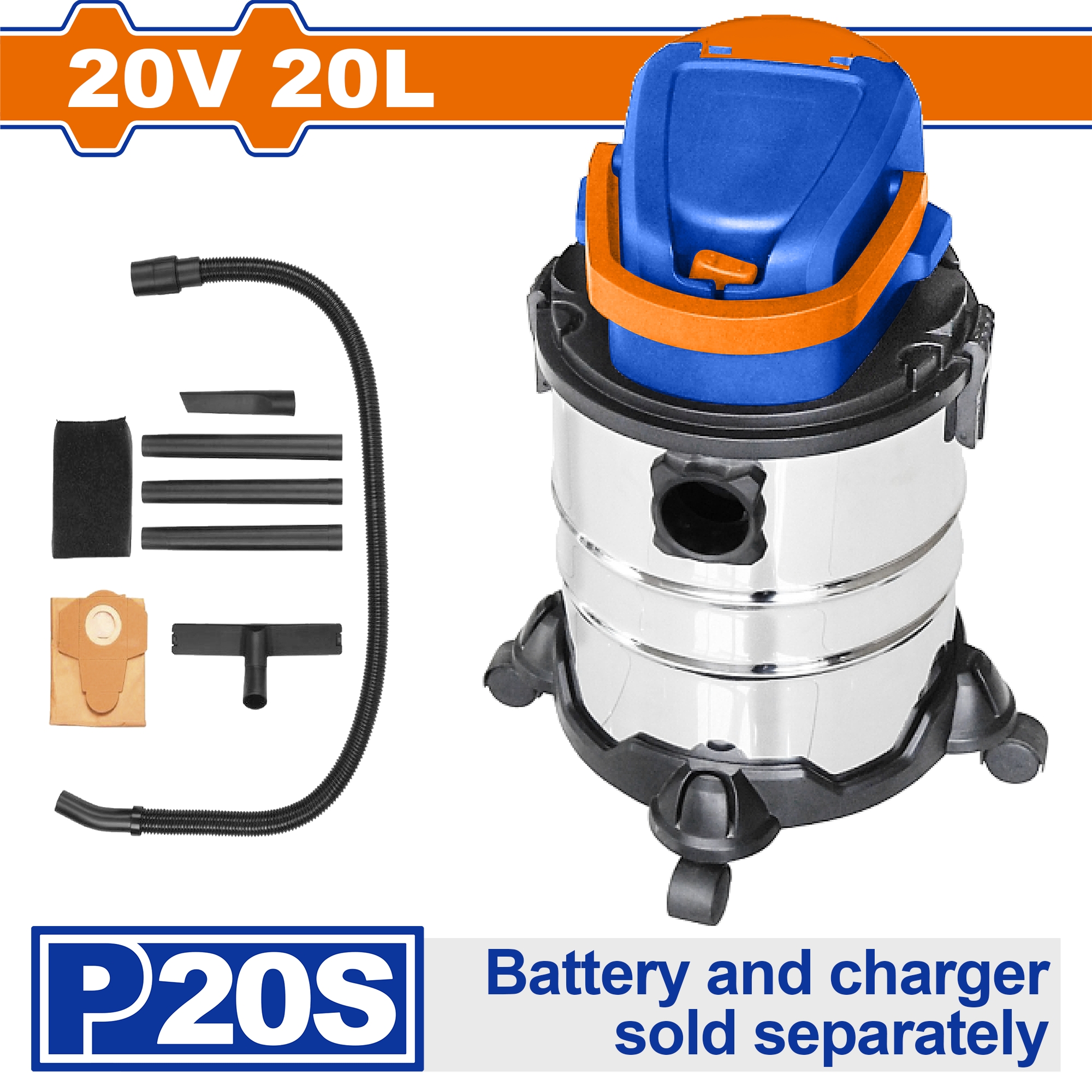 Máy Hút Bụi dùng pin 20V- 20L (không kèm pin sạc) WADFOW - WQV1A20