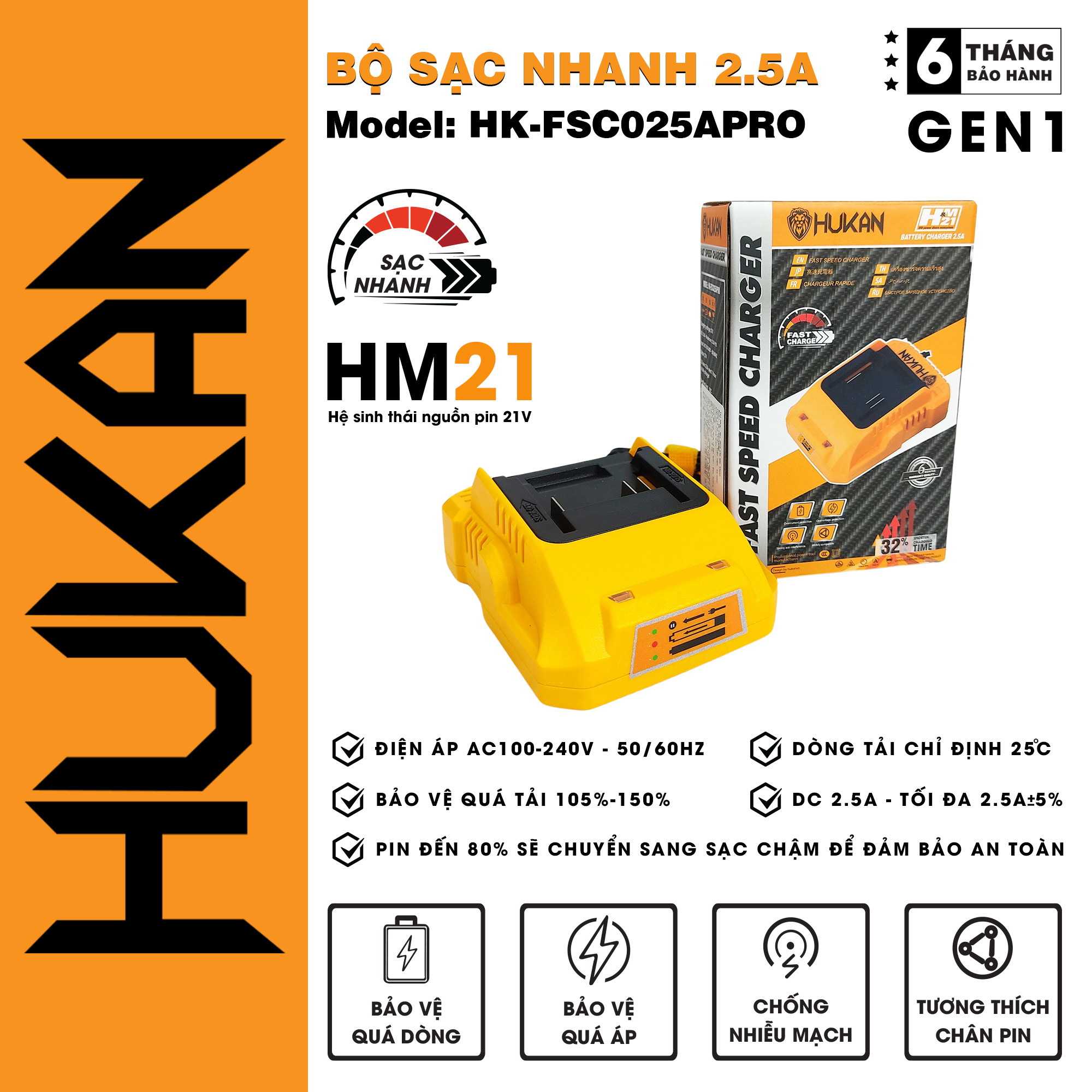 Bộ Sạc Nhanh 2.5A HUKAN - HK-FSC025APRO