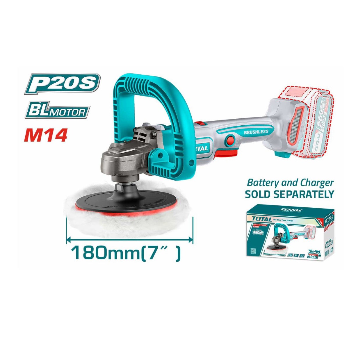 Máy đánh bóng không chổi than dùng pin 20V (không kèm pin sạc) TOTAL - TAPLI2018