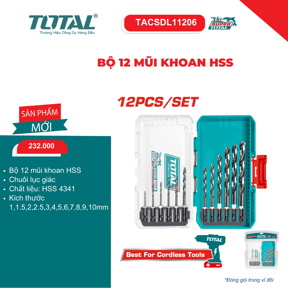 Bộ 12 mũi khoan HSS TOTAL - TACSDL11206
