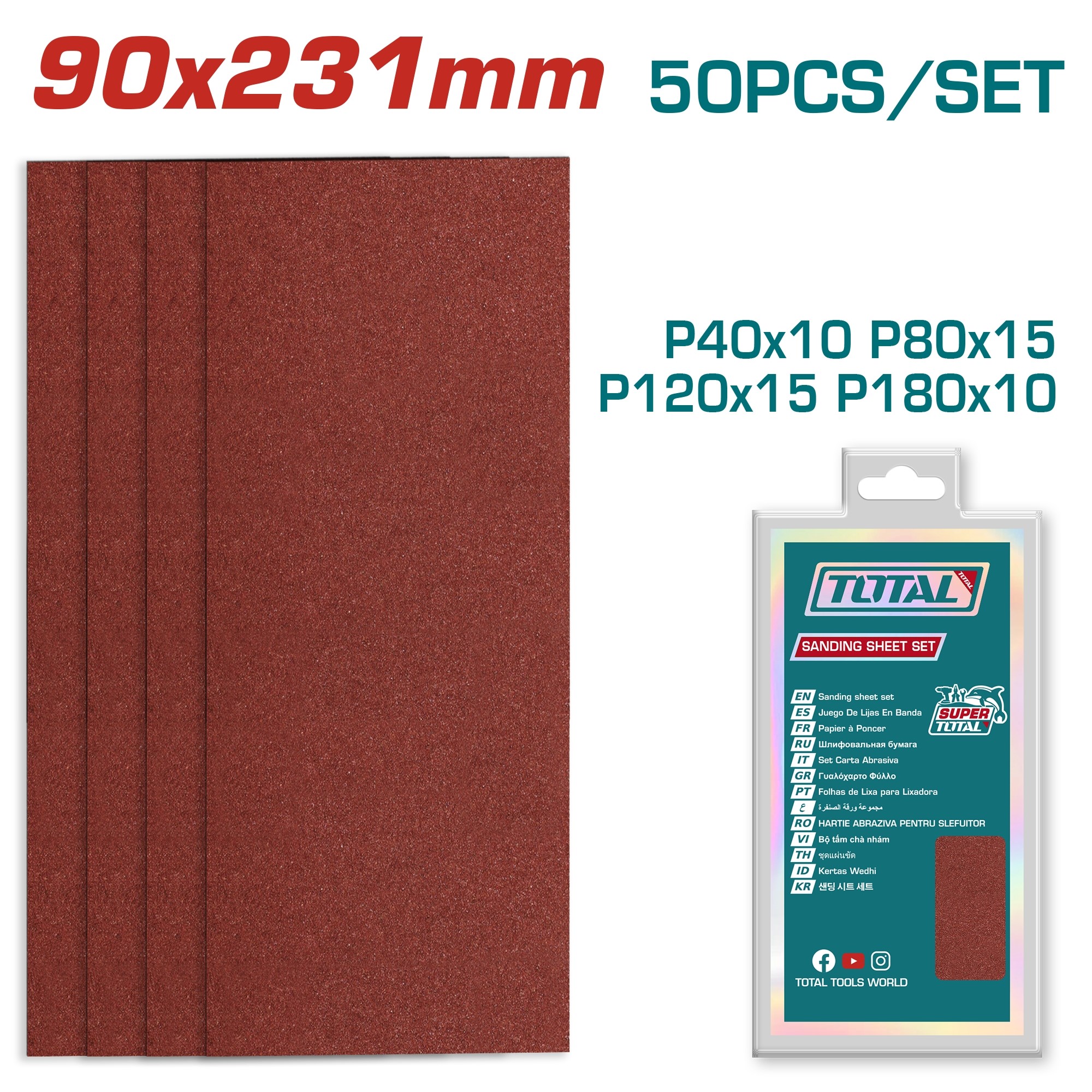 Bộ 50 giấy chà nhám 90X231mm - TOTAL - TAC7492412
