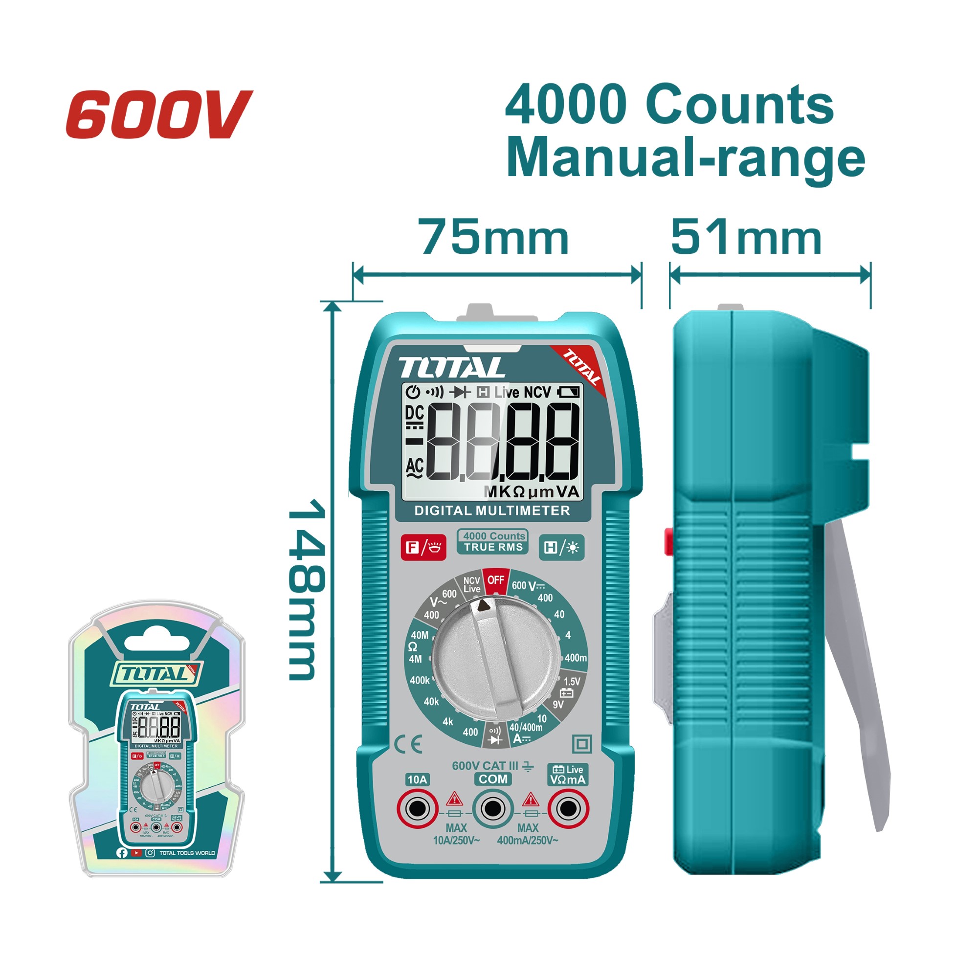 Đồng hồ vạn năng kỹ thuật số - TOTAL - TMT536002