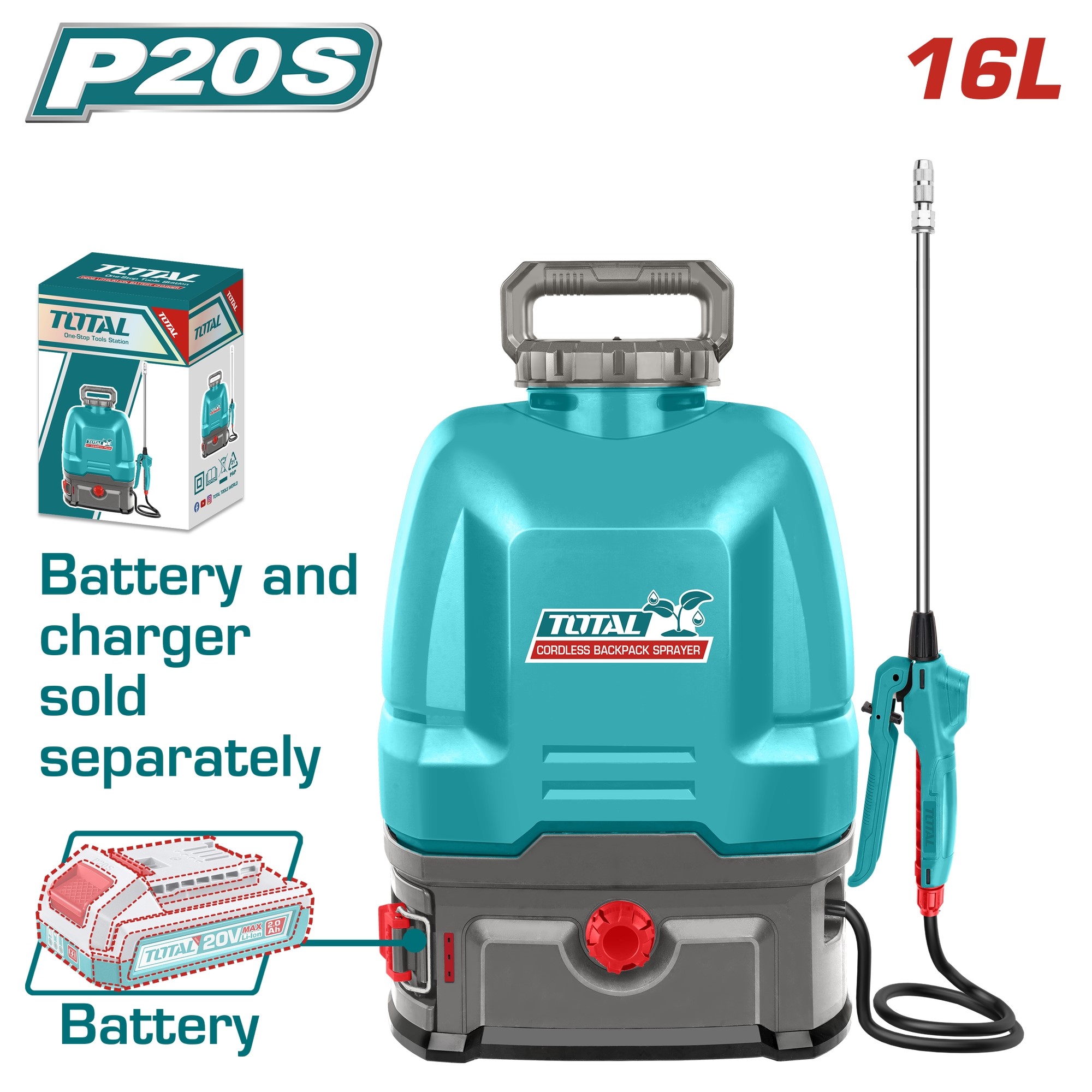 Máy xịt 16L dùng pin 20V (không kèm pin & sạc) - TOTAL - TSPLI2016