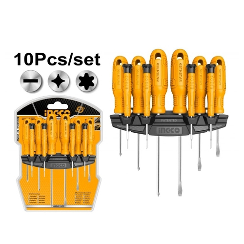 Bộ 10 tua vít dẹp bake sao và tua vít chính xác INGCO HKSD1058