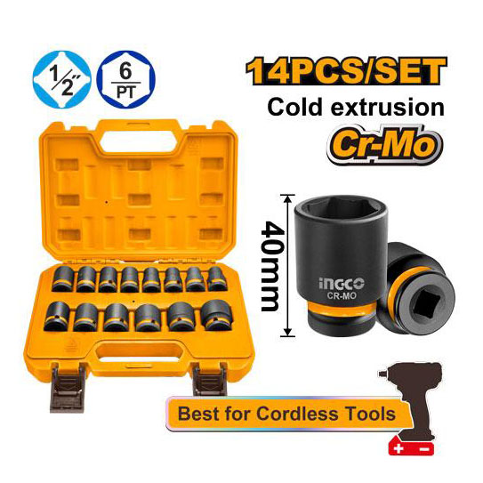 Bộ 14 đầu tuýp đóng 1/2" INGCO - HKISSD12141