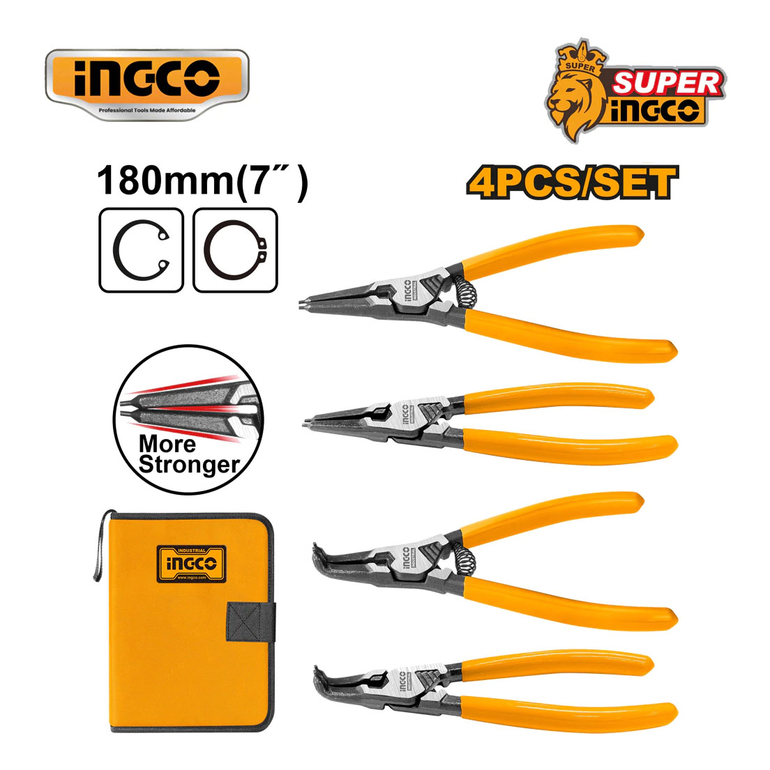 Bộ 4 kìm mở phe vòng 5"/125mm INGCO - HCCPS26125