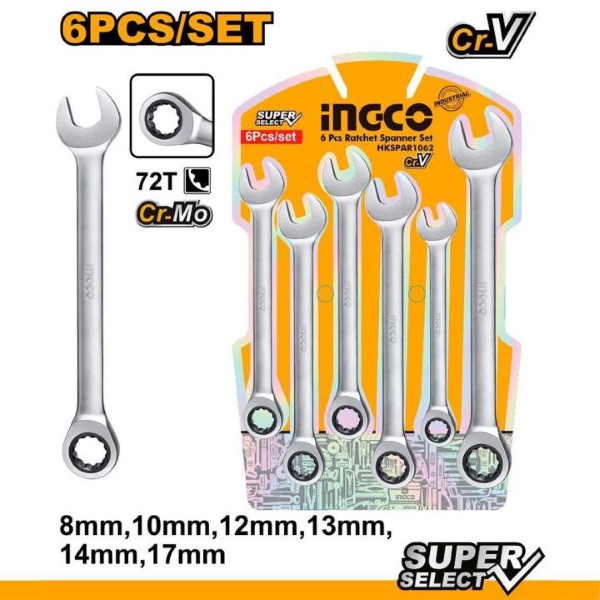 Bộ 6 cờ lê miệng vòng tự động (8-17mm) INGCO - HKSPAR1062