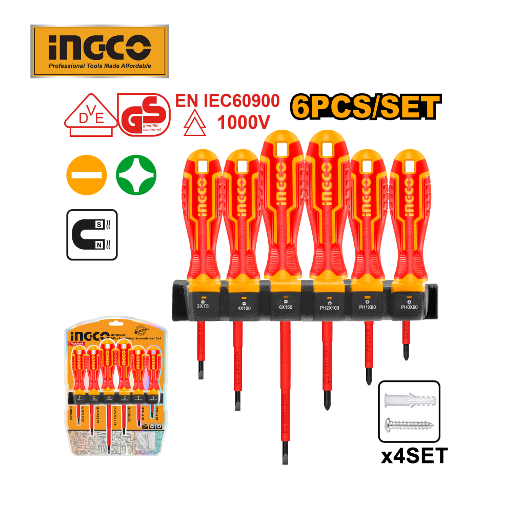 Bộ 6 tua vít cách điện INGCO HKISD0608