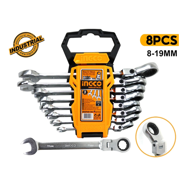 Bộ 8 cờ lê miệng vòng lắc léo 8-19mm INGCO - HKSPAR1083