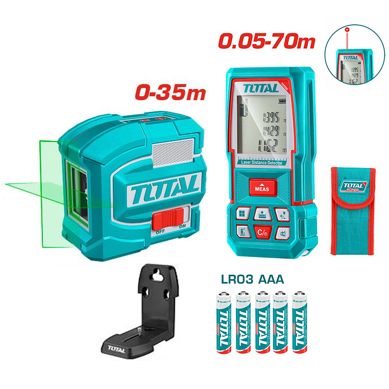 Bộ combo máy đo khoảng cách TMT57026 & máy đo mức cân bằng tia laser xanh TLL156601 TOTAL - TOSLL0401