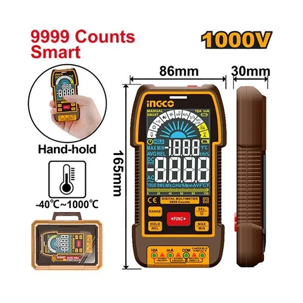 Đồng hồ vạn năng kỹ thuật số 1000V-9999 số đếm thông minh INGCO - DM110004