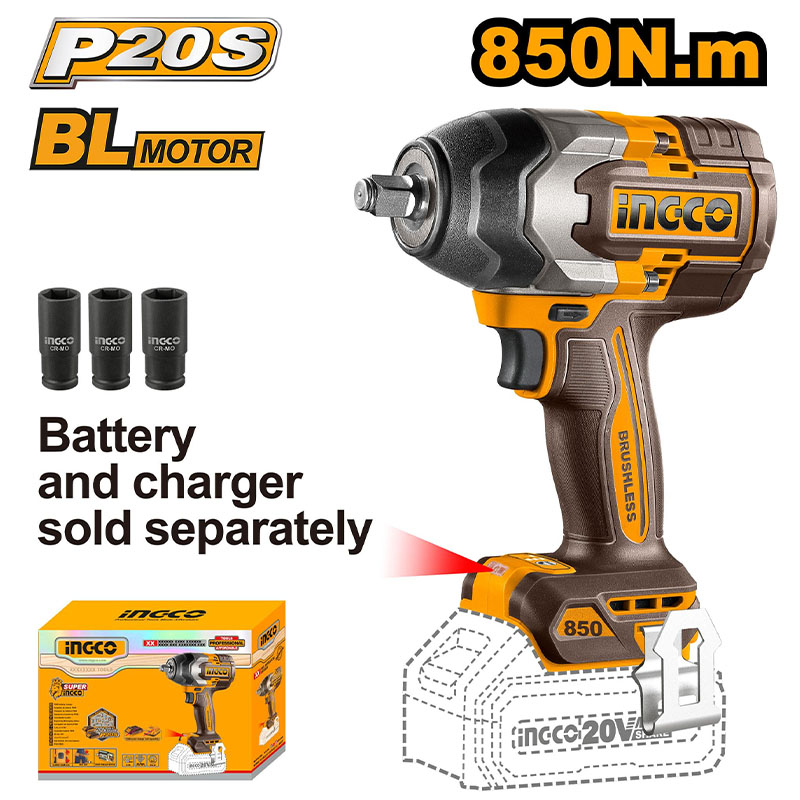Máy siết bulong dùng pin 20V-850Nm (không kèm pin và sạc) INGCO - CIWLI20851