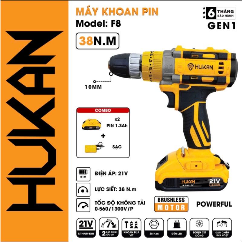 Máy Khoan Pin 10Mm HUKAN - F8
