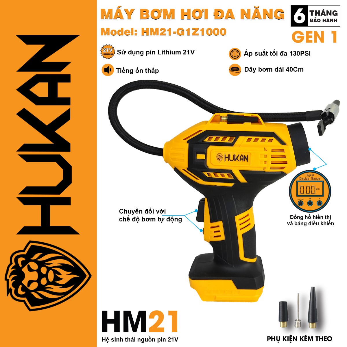 Máy bơm hơi đa năng dùng Pin HUKAN HK-Z1000