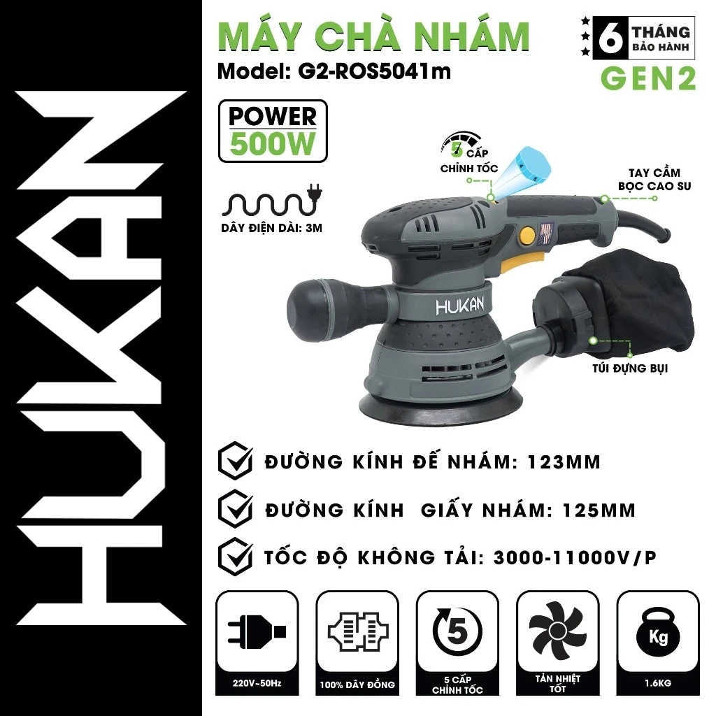 Máy chà nhám Hukan G2-ROS5041m