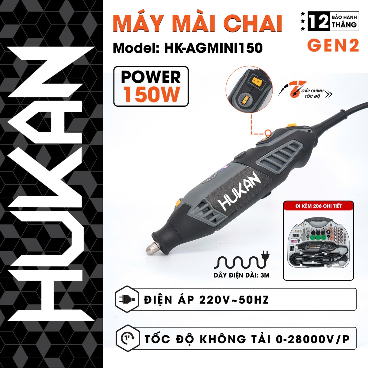 Máy Mài Chai HUKAN - HK-AGMINI150