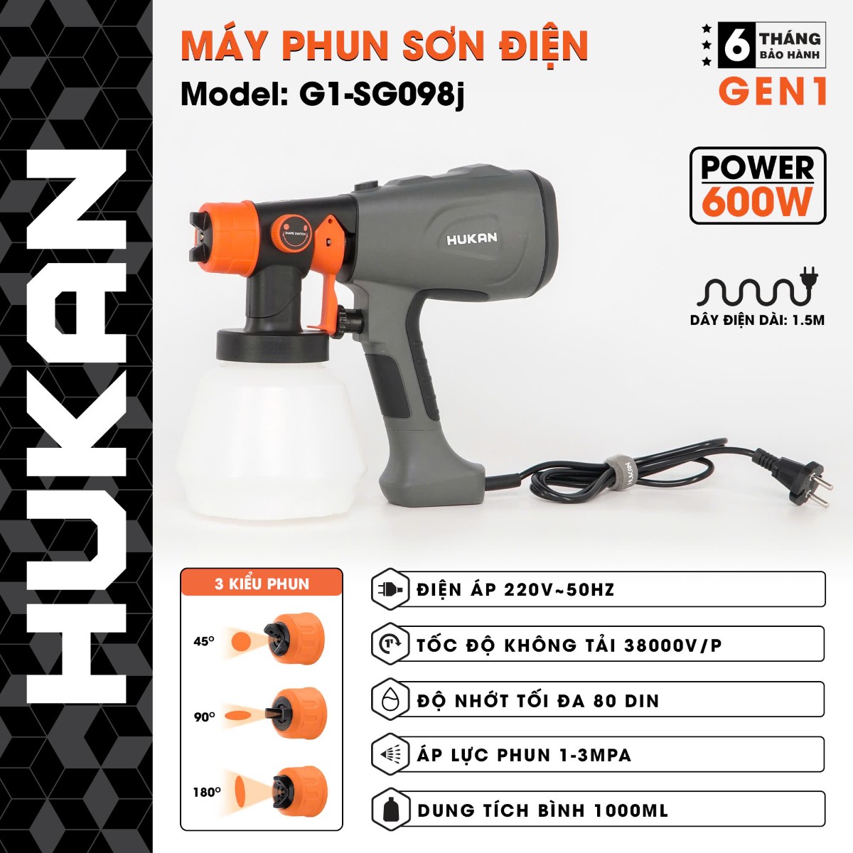 Máy Phun Sơn Điện Hukan HK-G1-SG098J 600W chính hãng, giá tốt