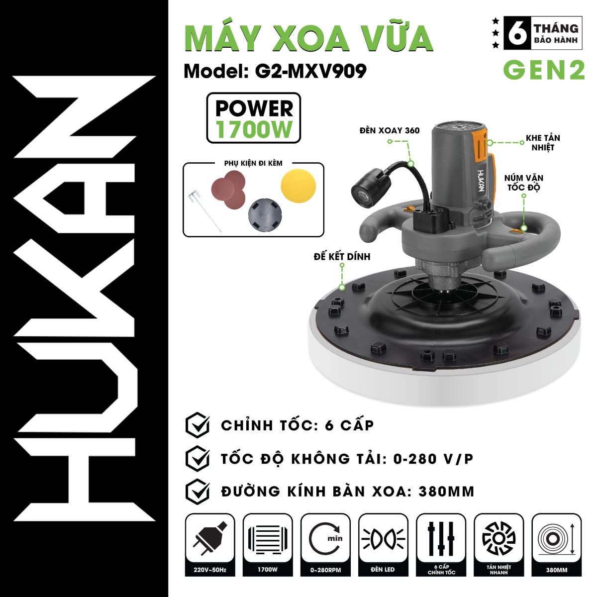 Máy Xoa Vữa HUKAN - G2-MXV909