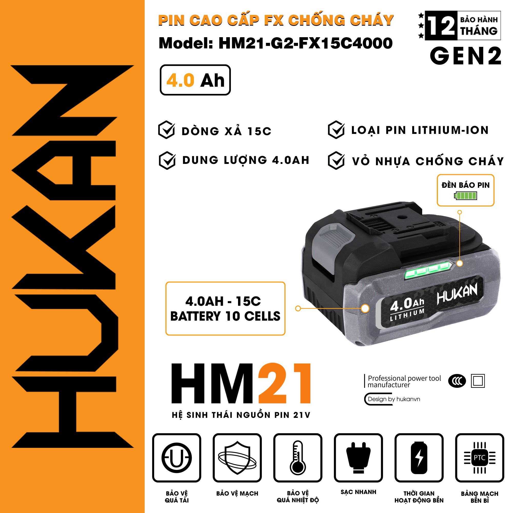 Pin 15Cell HUKAN HK21-G2-FX15C4000