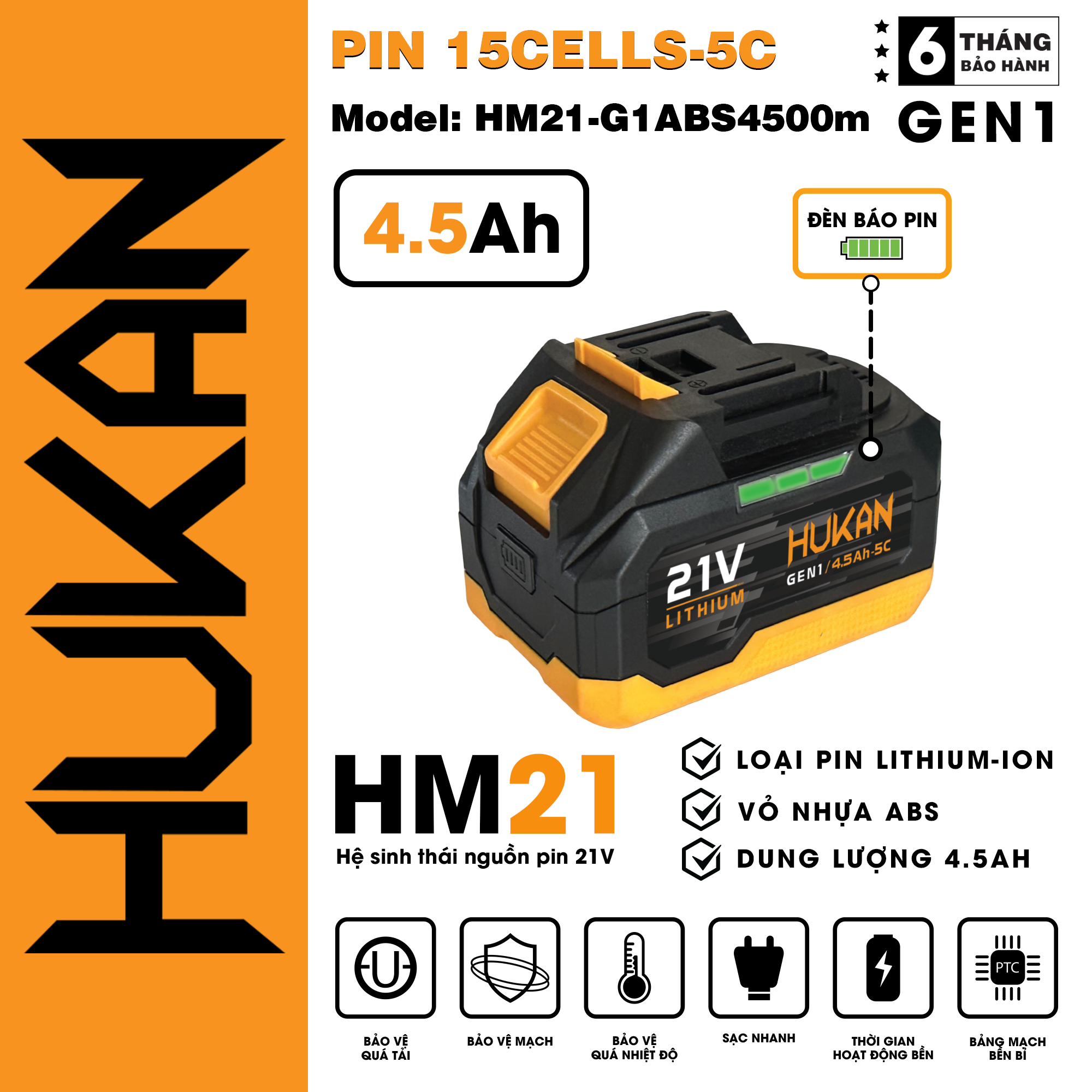 Pin 15Cell HUKAN HM21-G1ABS4500M