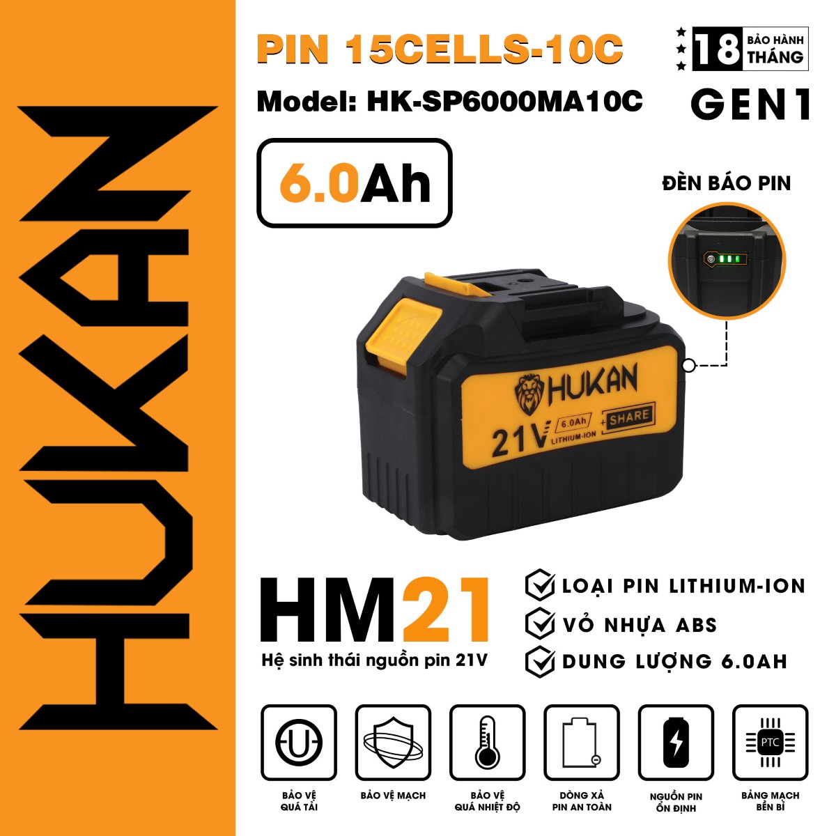 Pin Super 15Cell HUKAN - HK-MA10C-SP6000