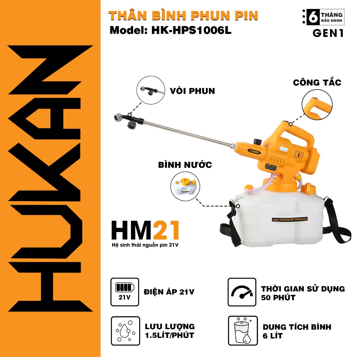 Thân Bình Phun Pin HUKAN - BODY HK-HPS1006L