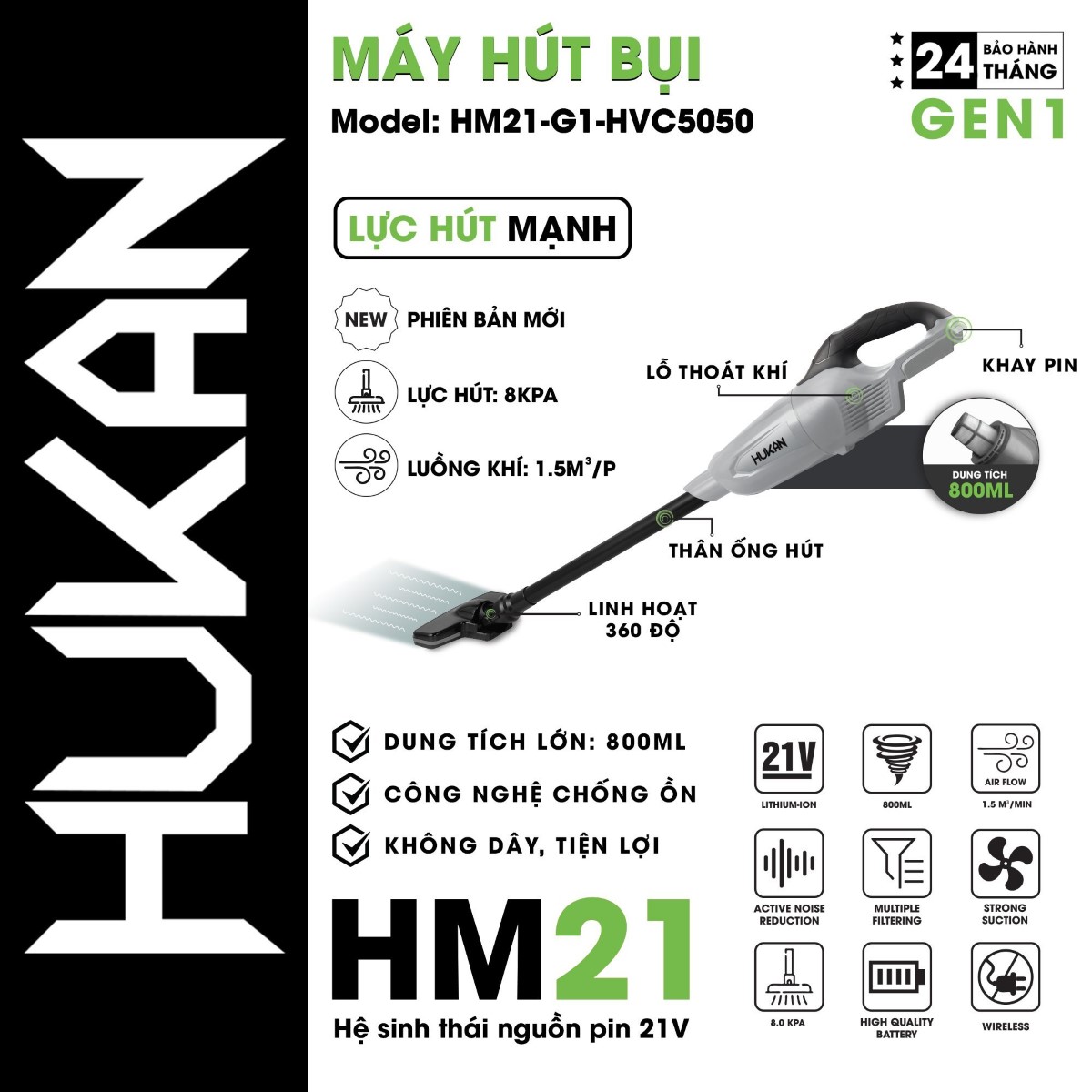 Thân Máy Hút Bụi Cầm Tay HUKAN - BODY HM21-G1-HVC5050