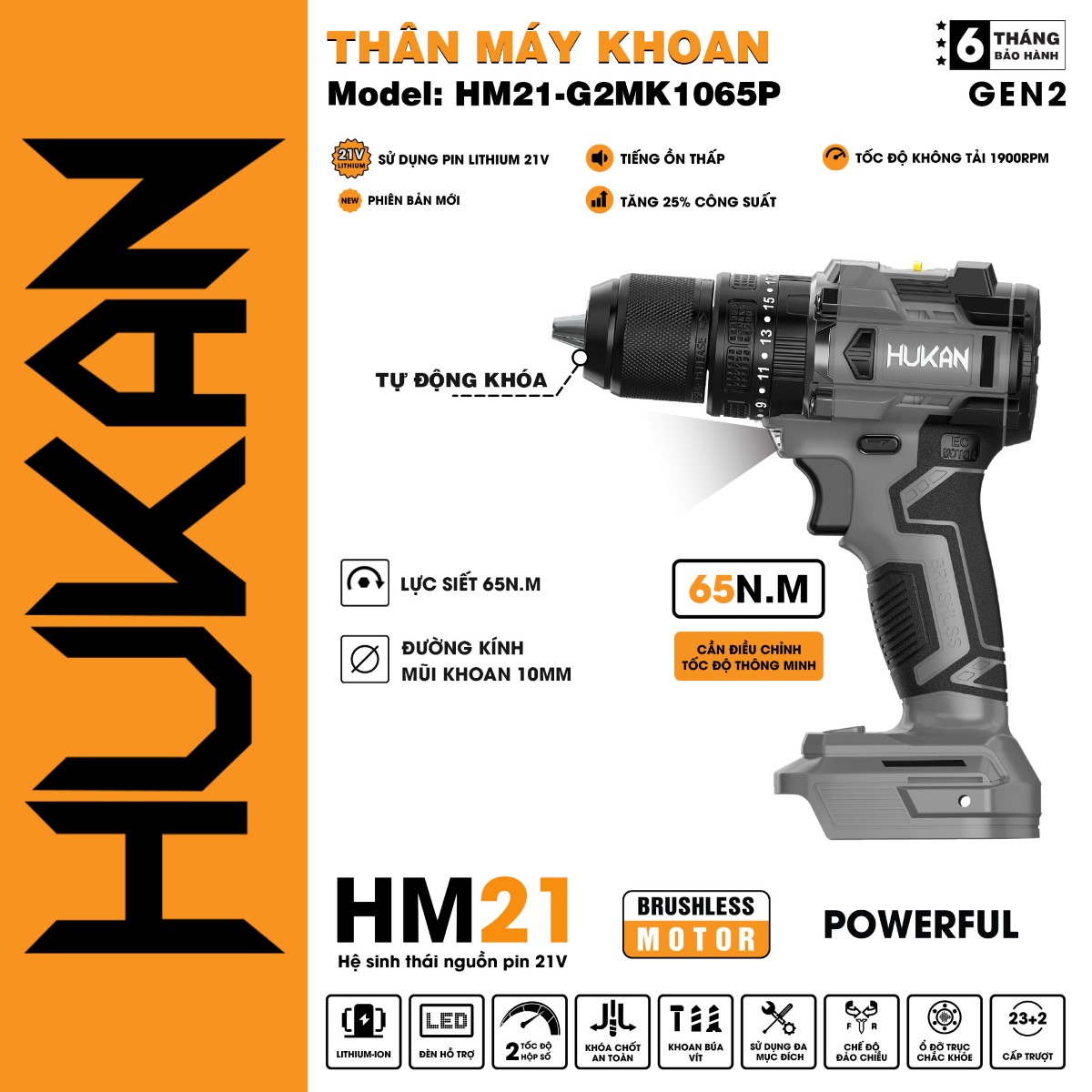 Thân máy Khoan pin Hukan HK-HM21-G2MK1065P