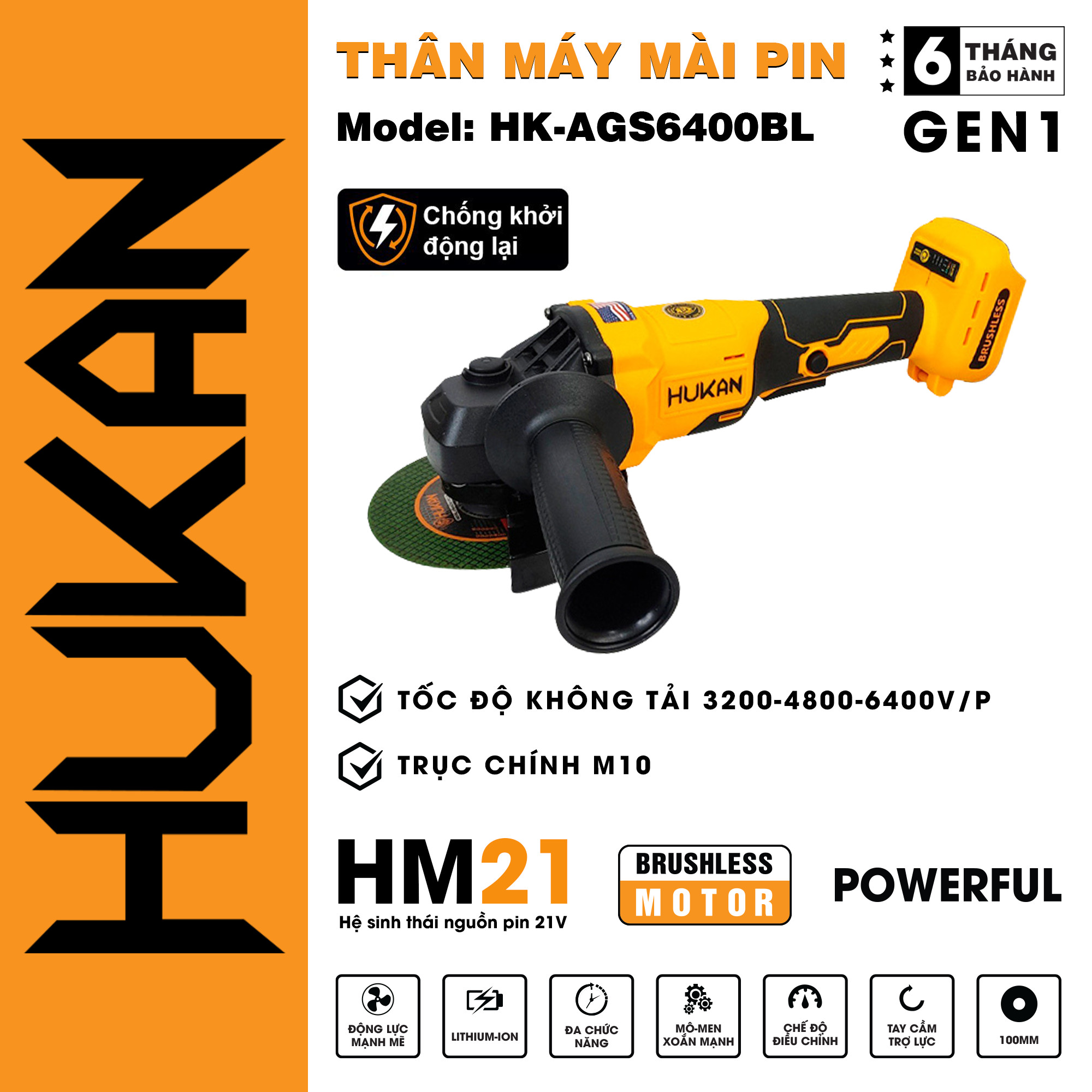Thân Máy Mài Pin 3 Tốc Độ (Gen1) HUKAN - BODY G1-AGS6400