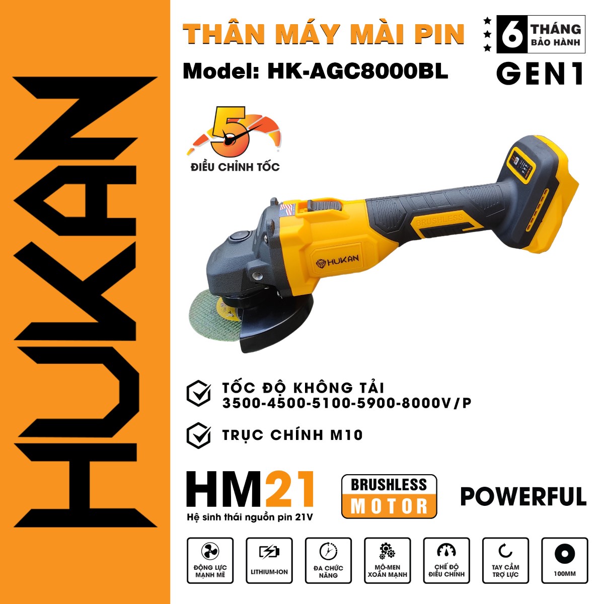 Thân Máy Mài Pin HUKAN - BODY HK-AGC8000BL
