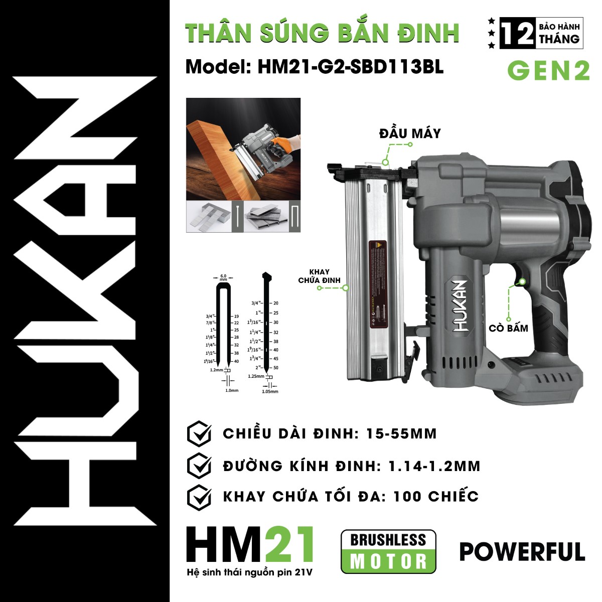 Thân Súng Bắn Đinh HUKAN - BODY HM21-G2-SBD113BL