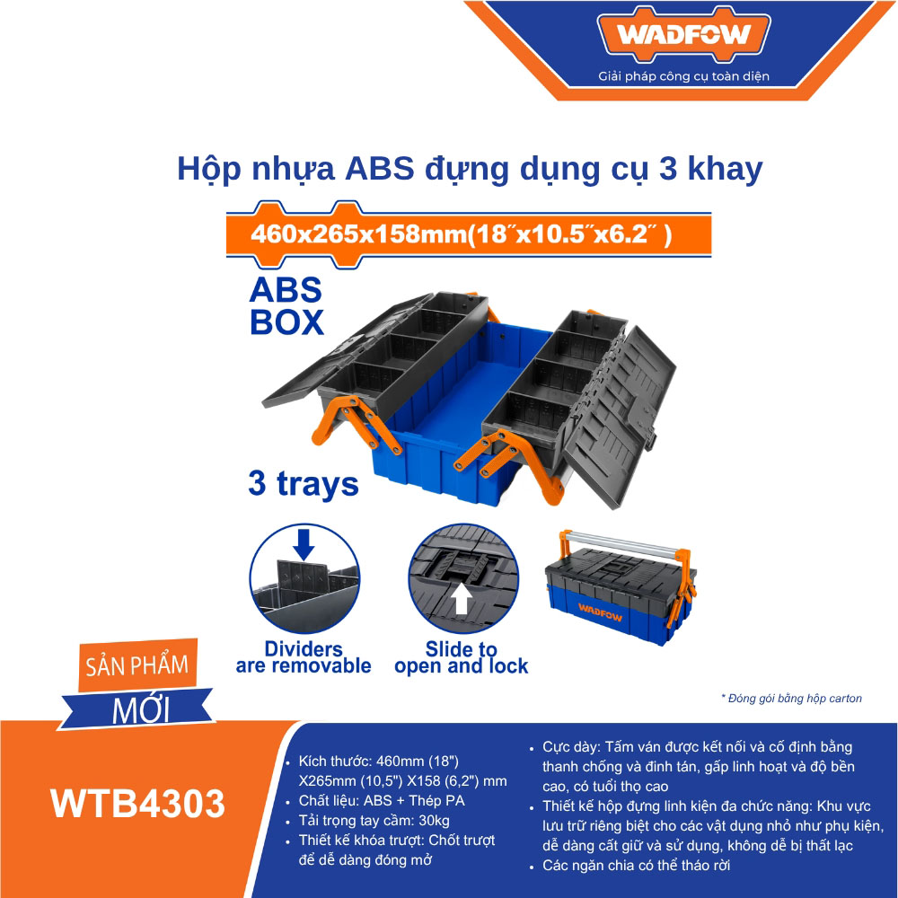 Hộp nhựa ABS đựng dụng cụ 3 khay WADFOW - WTB4303