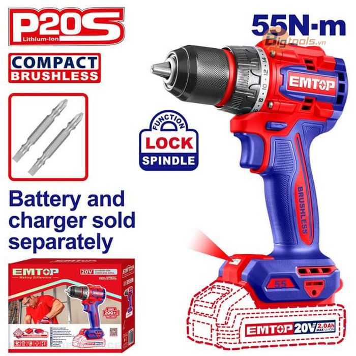 Thân máy khoan pin 13mm  EMTOP - ECDL205581