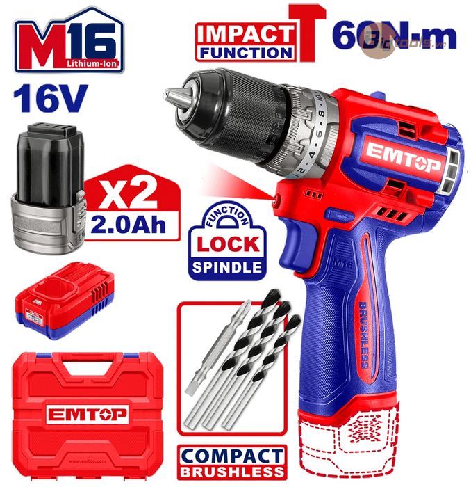 Bộ máy khoan pin 13mm 16.8V  EMTOP - ECIDL16682