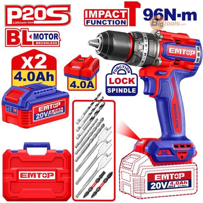 Bộ máy khoan pin động lực (có búa) 13mm  EMTOP - ECIDL20968
