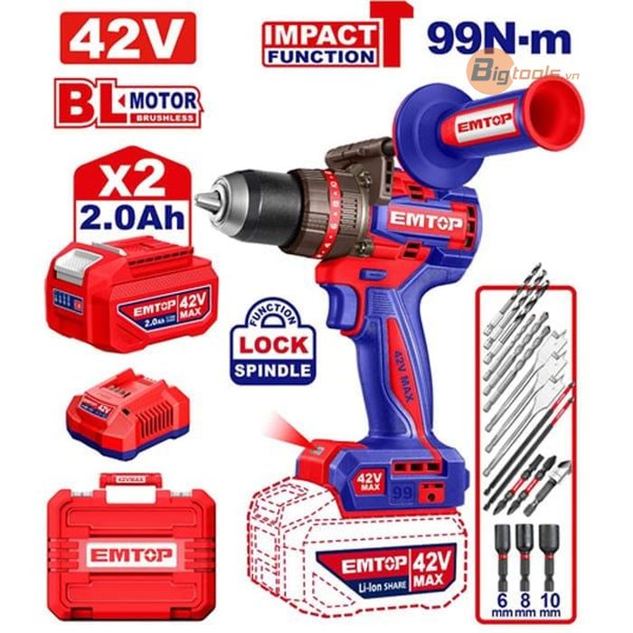 Bộ máy khoan pin 13mm hiệu suất cao  EMTOP - ECIDL429982
