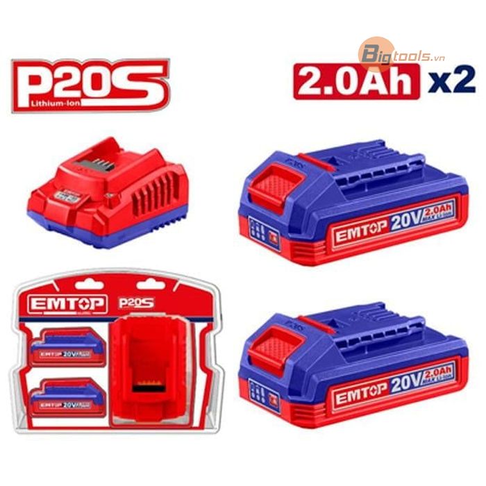 Bộ pin và bộ sạc Lithium-Ion P20S  EMTOP - ELBCPK2212
