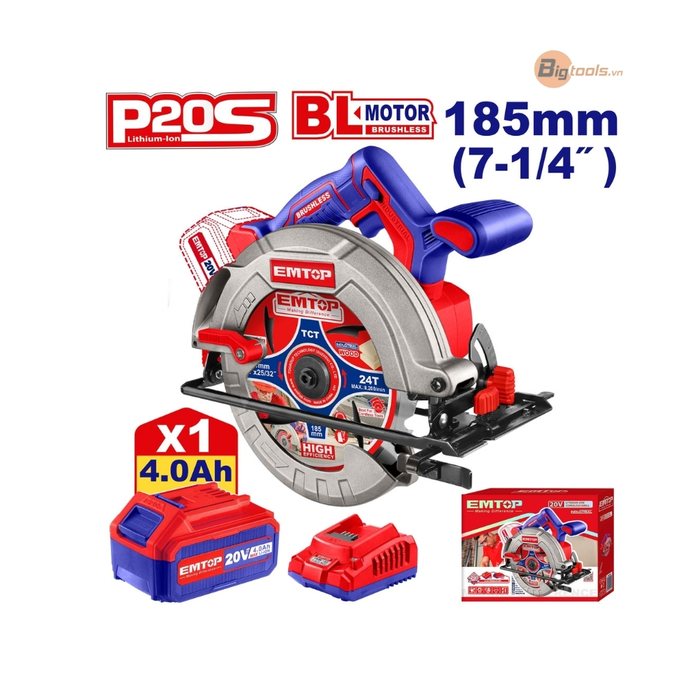 Bộ máy cắt gỗ pin 185mm hiệu suất cao  EMTOP - ELCS4218511