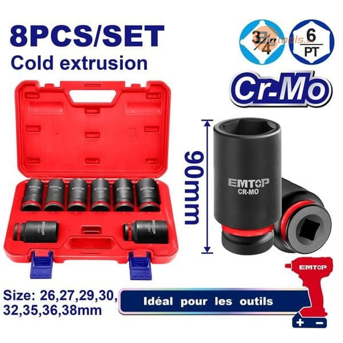 Bộ 8 đầu tuýp  3/4" EMTOP - EMSSD34082L