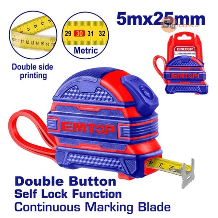 Thước cuộn vỏ cao su (chức năng tự khóa) EMTOP - EMTP2525M