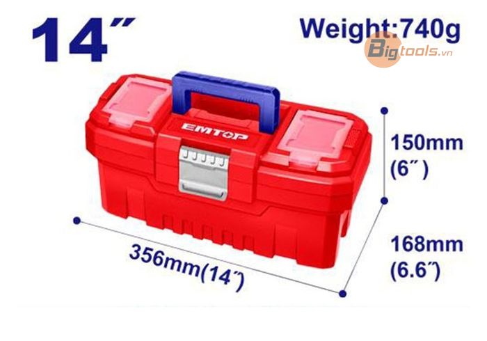 Hộp đựng dụng cụ bằng nhựa 14" ( Tay cầm kim loại) EMTOP - EPBX1402
