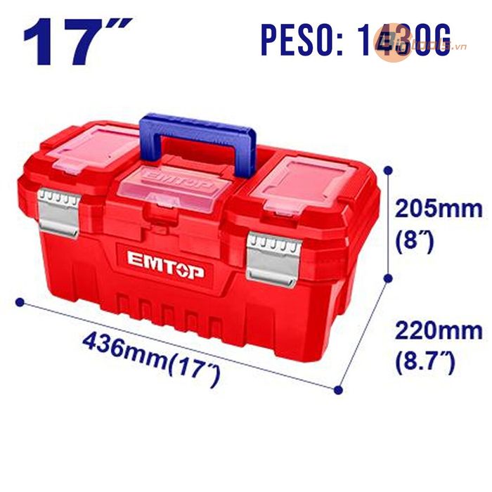 Hộp đựng dụng cụ bằng nhựa 17" ( Tay cầm kim loại) EMTOP - EPBX1702