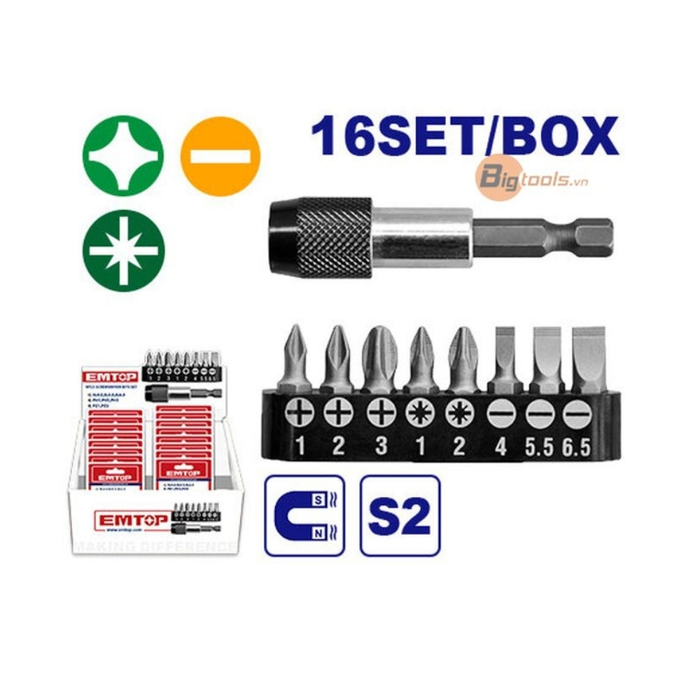 Bộ 9 đầu vít và đầu tháo nhanh vit EMTOP - ESBT30091