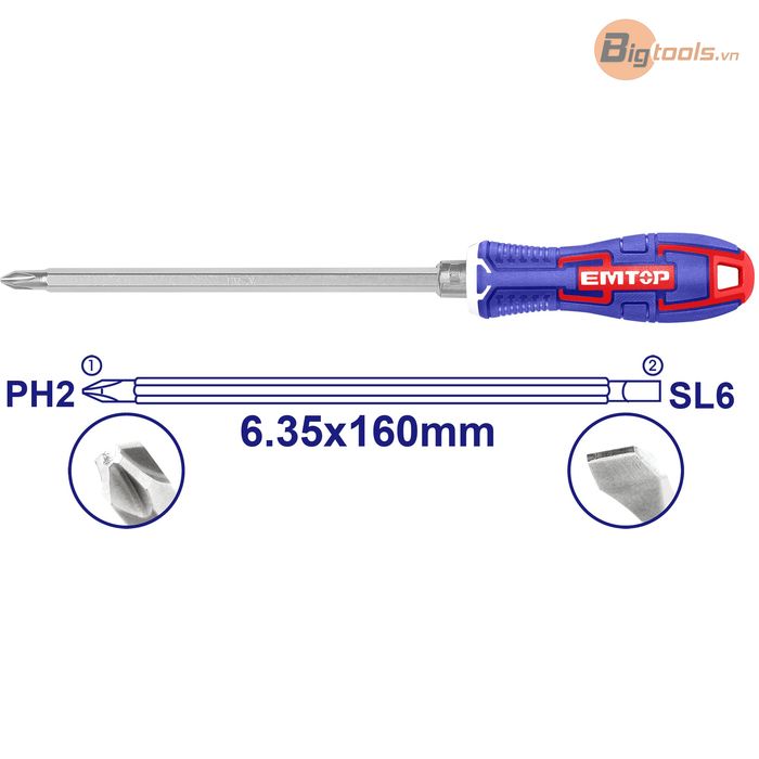 Tua vít 2 đầu (đầu bake và đầu dẹp) EMTOP - ESDRH0202