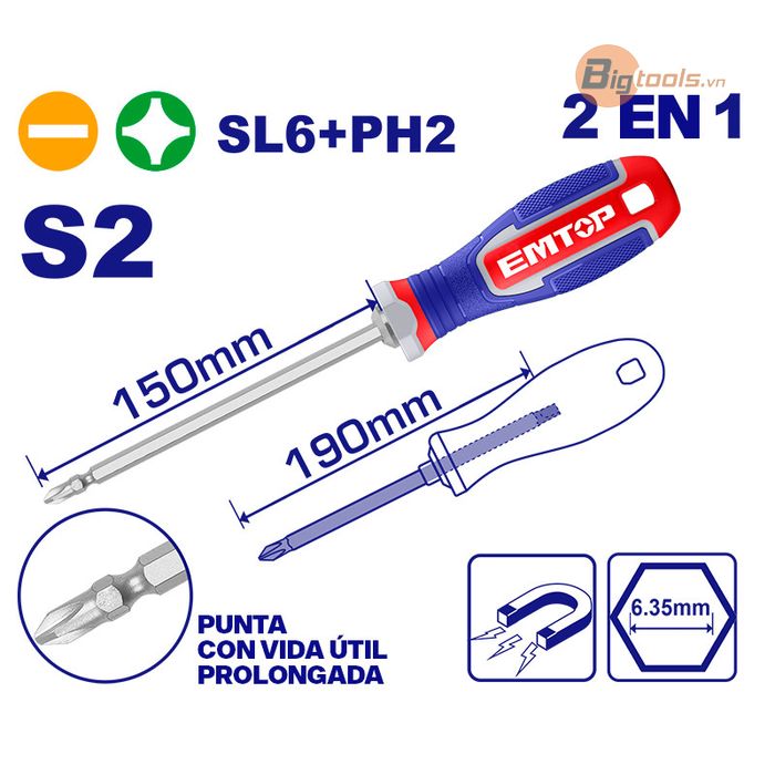 Tua vít 2 đầu (đầu bake và đầu dẹp) EMTOP - ESDRH2061