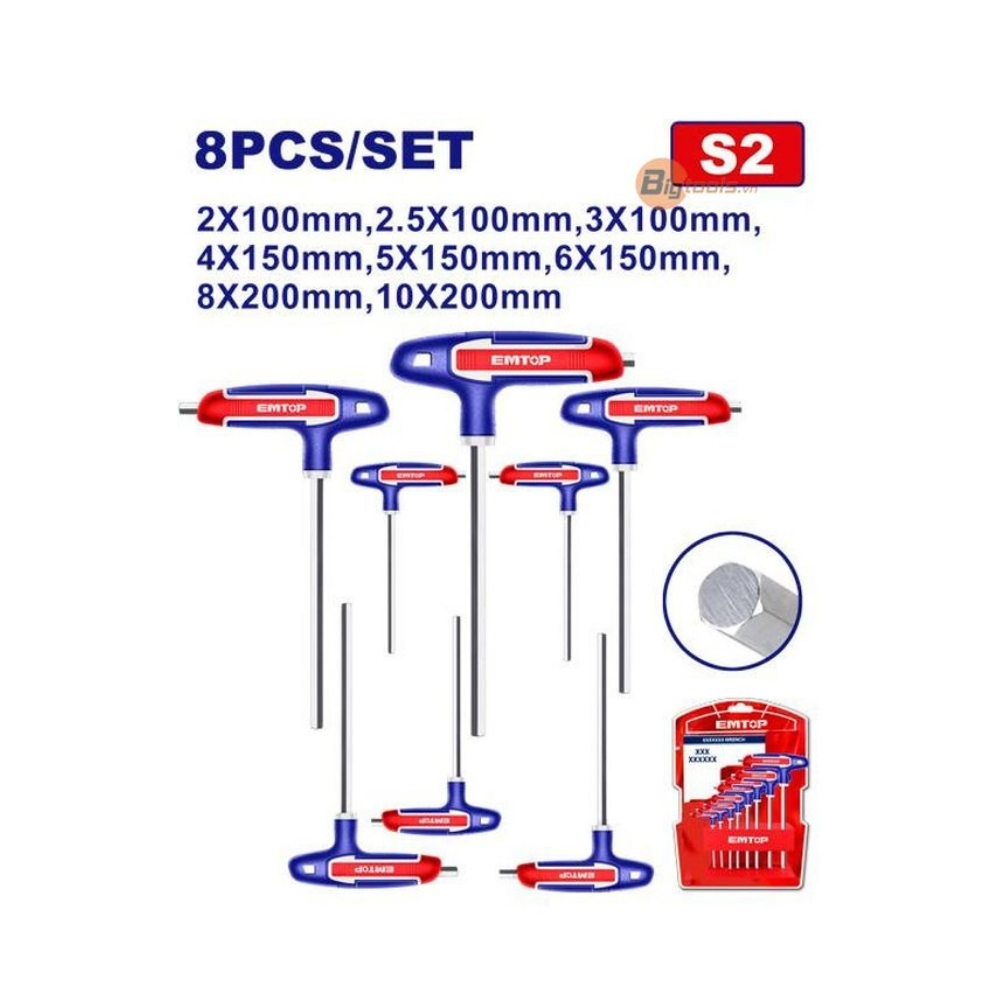 Bộ lục giác tay cầm chữ T 8 chiếc EMTOP - ETHW6061